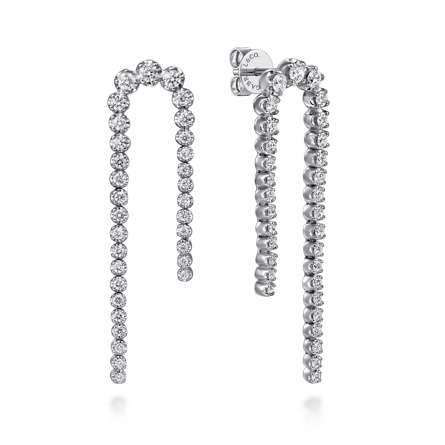14K White Gold Diamond Stud Drop Earrings - 1.1 ct - Shot 1