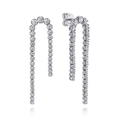 14K White Gold Diamond Stud Drop Earrings