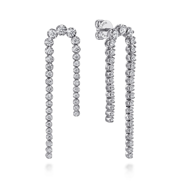 14K White Gold Diamond Stud Drop Earrings - 1.1 ct - Shot 1