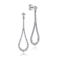 14K White Gold Diamond Stud Drop Earrings