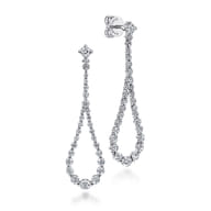 14K White Gold Diamond Stud Drop Earrings