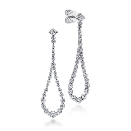 14K White Gold Diamond Stud Drop Earrings
