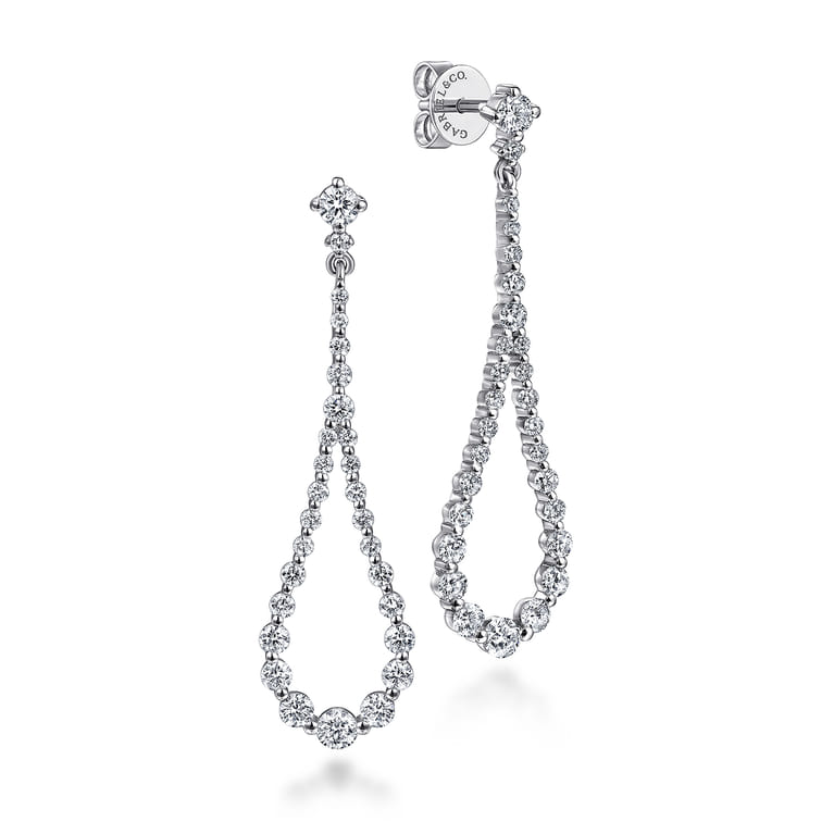14K White Gold Diamond Stud Drop Earrings - 1.5 ct - Shot 1