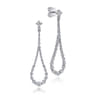 14K White Gold Diamond Stud Drop Earrings - 1.5 ct