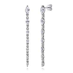 14K White Gold Diamond Stud Drop Earrings
