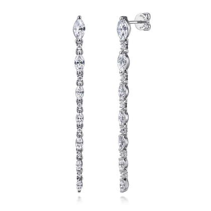 14K White Gold Diamond Stud Drop Earrings