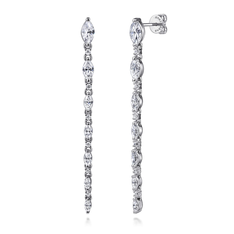 14K White Gold Diamond Stud Drop Earrings - 2.23 ct - Shot 1