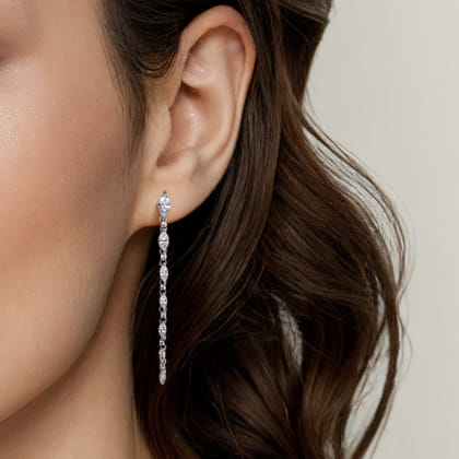 14K White Gold Diamond Stud Drop Earrings