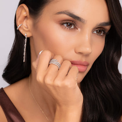 14K White Gold Diamond Stud Drop Earrings