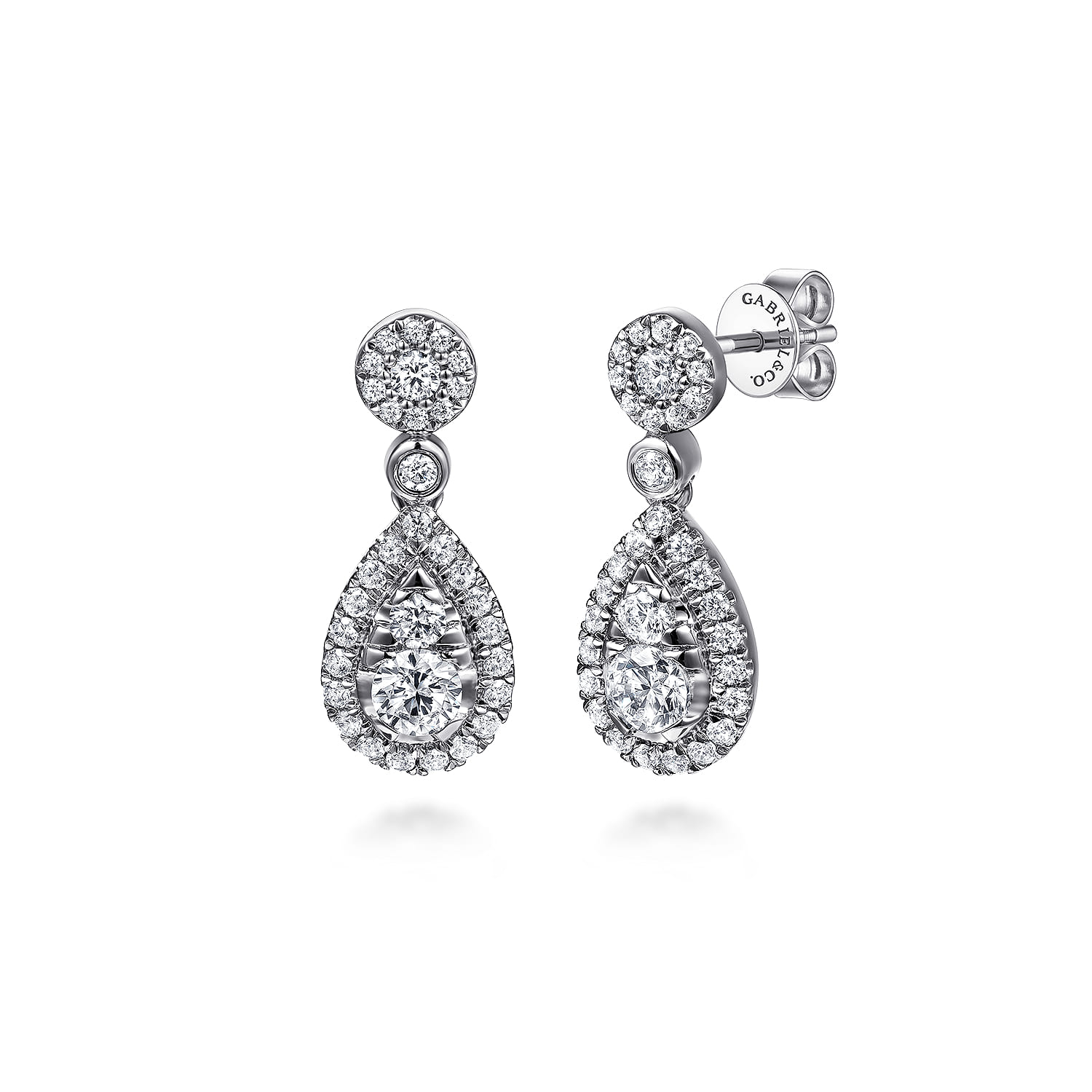 14K White Gold Diamond Stud Drop Earrings - 1.2 ct - Shot 1