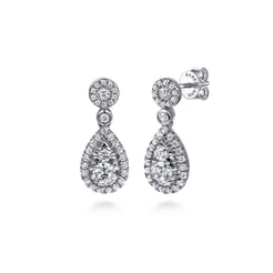 14K White Gold Diamond Stud Drop Earrings