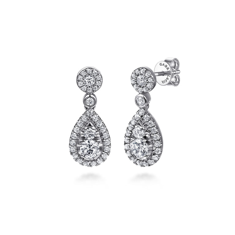 14K White Gold Diamond Stud Drop Earrings - 1.2 ct - Shot 1