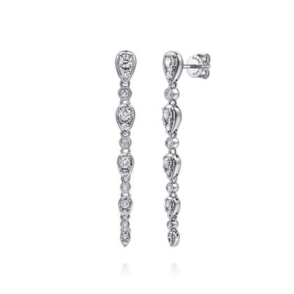 14K White Gold Diamond Stud Drop Earrings