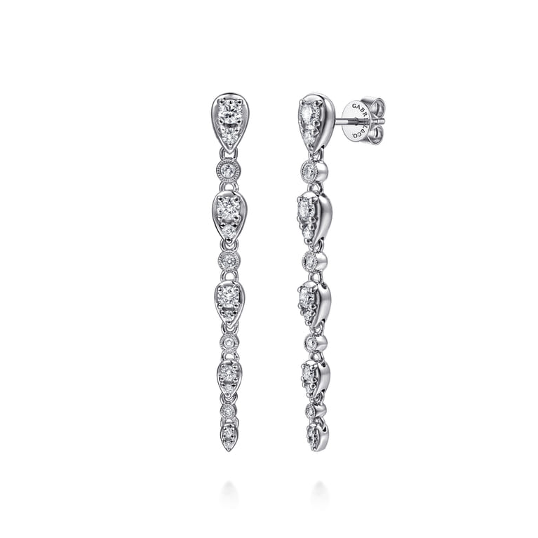14K White Gold Diamond Stud Drop Earrings - 0.75 ct - Shot 1