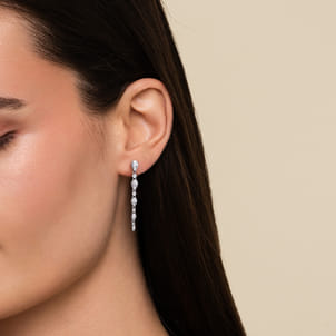 14K White Gold Diamond Stud Drop Earrings