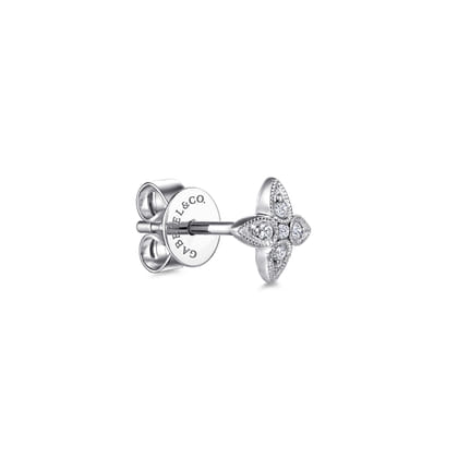 14K White Gold Diamond Stud Single Earring