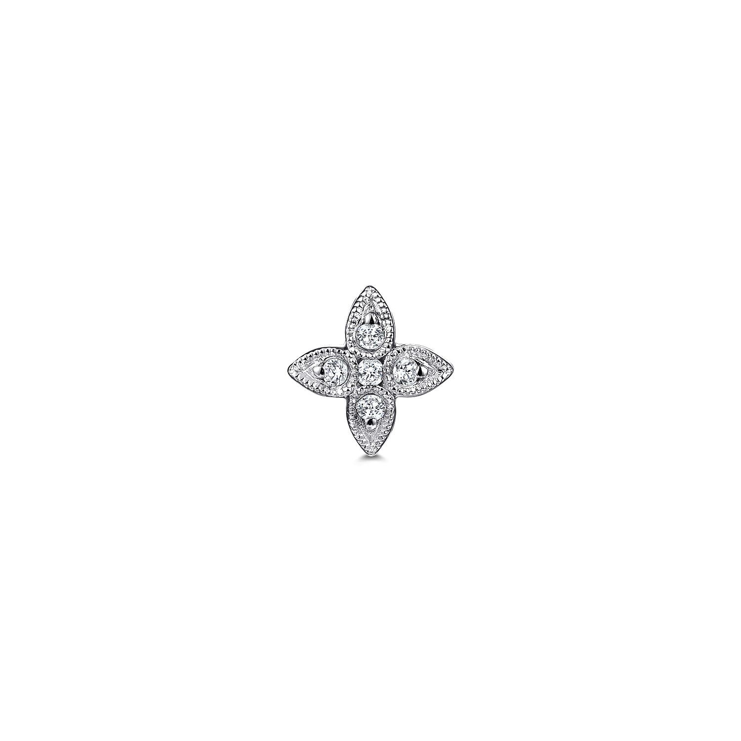 14K White Gold Diamond Stud Single Earring