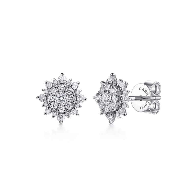 14K White Gold Diamond Sunburst Stud Earrings - 0.5 ct - Shot 1