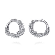 14K White Gold Diamond Swirl Bypass Hoop Earrings