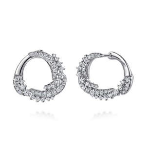 14K White Gold Diamond Swirl Bypass Hoop Earrings