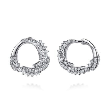 14K White Gold Diamond Swirl Bypass Hoop Earrings