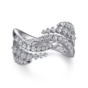 14K White Gold Diamond Swirl Bypass Ring