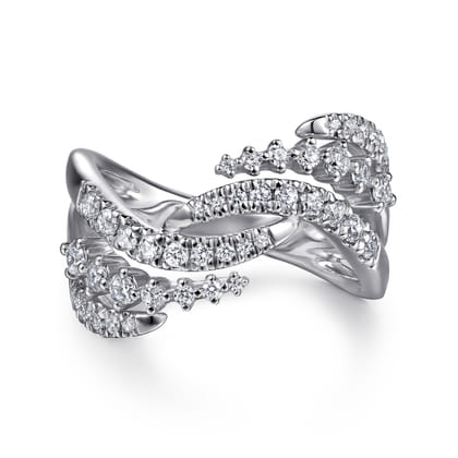 14K White Gold Diamond Swirl Bypass Ring