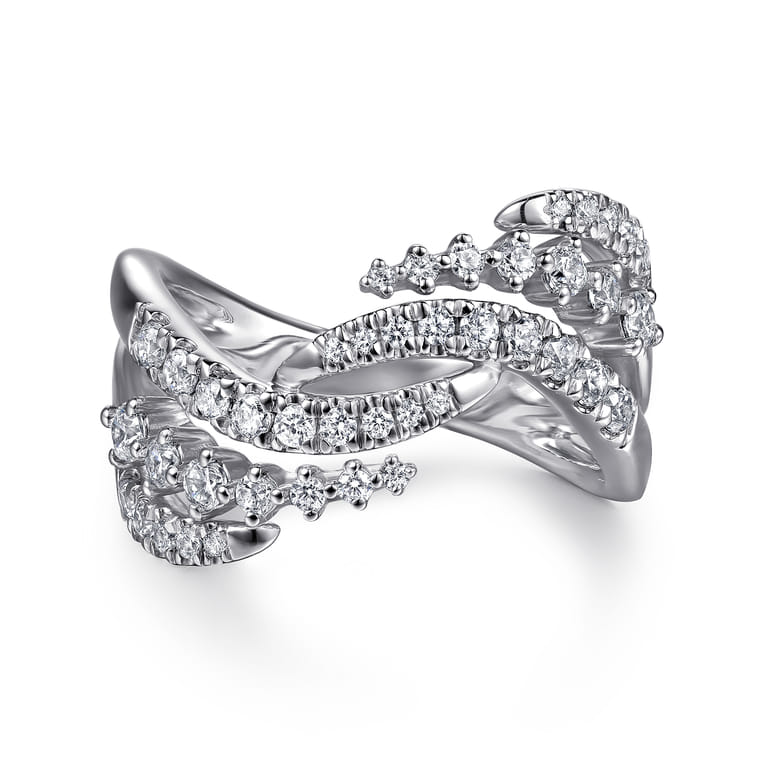 14K White Gold Diamond Swirl Bypass Ring - 0.75 ct - Shot 1