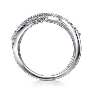 14K White Gold Diamond Swirl Bypass Ring