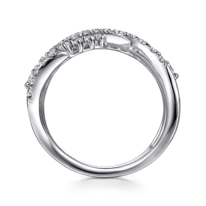 14K White Gold Diamond Swirl Bypass Ring