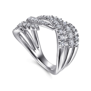 14K White Gold Diamond Swirl Bypass Ring