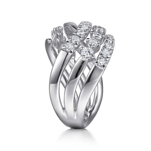 14K White Gold Diamond Swirl Bypass Ring