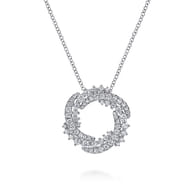 14K White Gold Diamond Swirl Pendant Necklace
