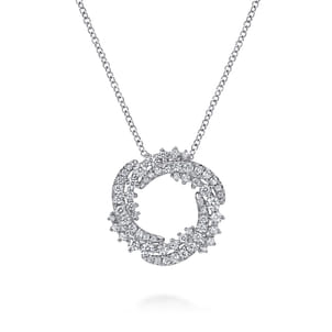 14K White Gold Diamond Swirl Pendant Necklace