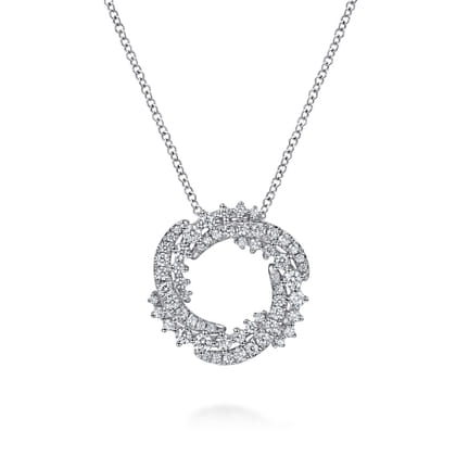 14K White Gold Diamond Swirl Pendant Necklace