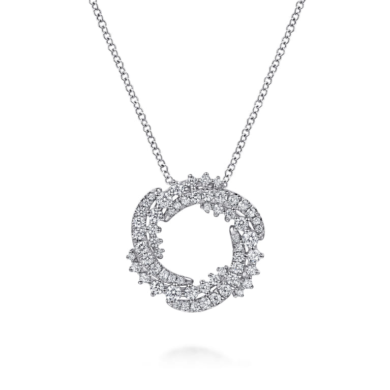 14K White Gold Diamond Swirl Pendant Necklace - 0.7 ct - Shot 1
