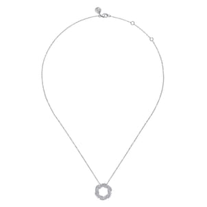 14K White Gold Diamond Swirl Pendant Necklace