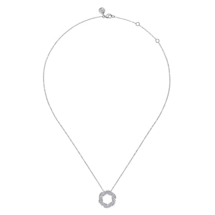 14K White Gold Diamond Swirl Pendant Necklace