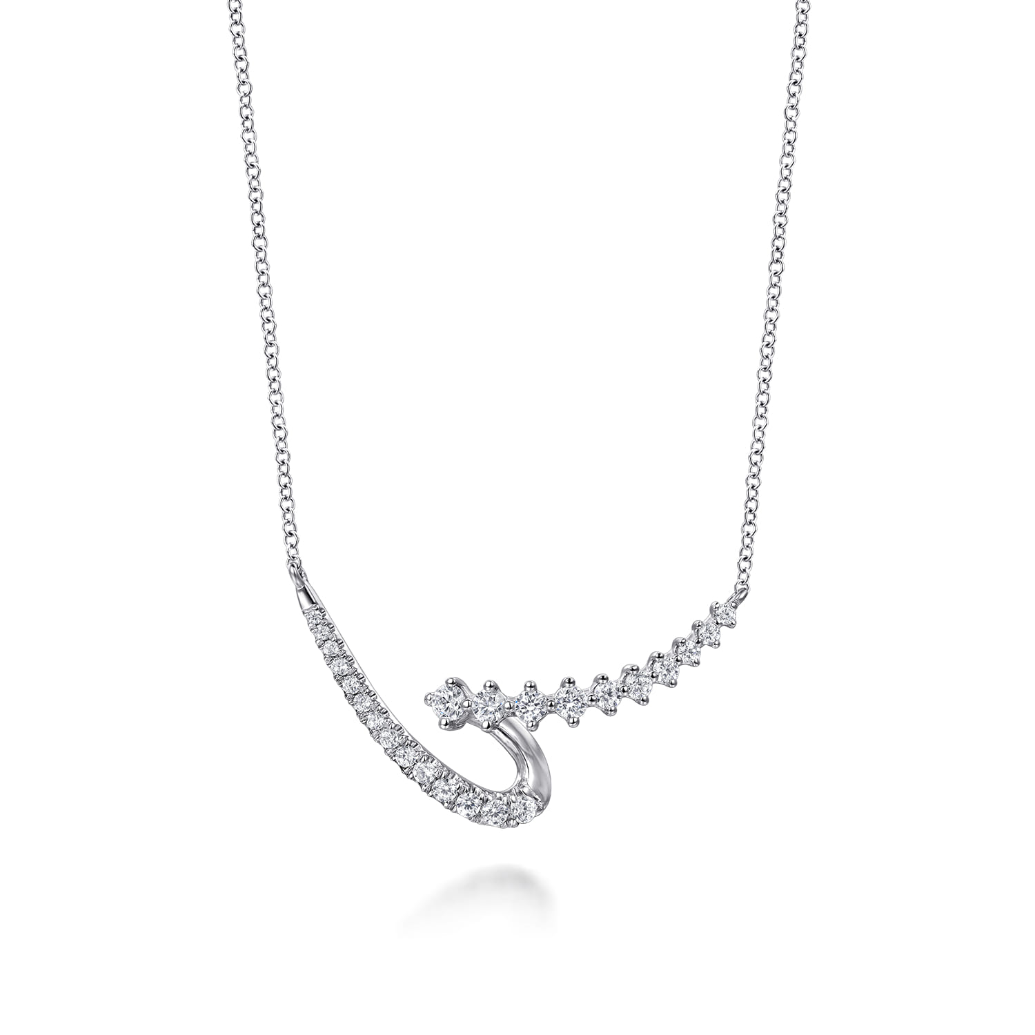14K White Gold Diamond Swirled Spike Bar Necklace - 0.5 ct - Shot 1