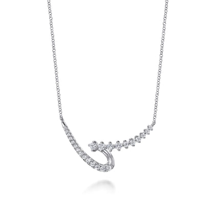 14K White Gold Diamond Swirled Spike Bar Necklace