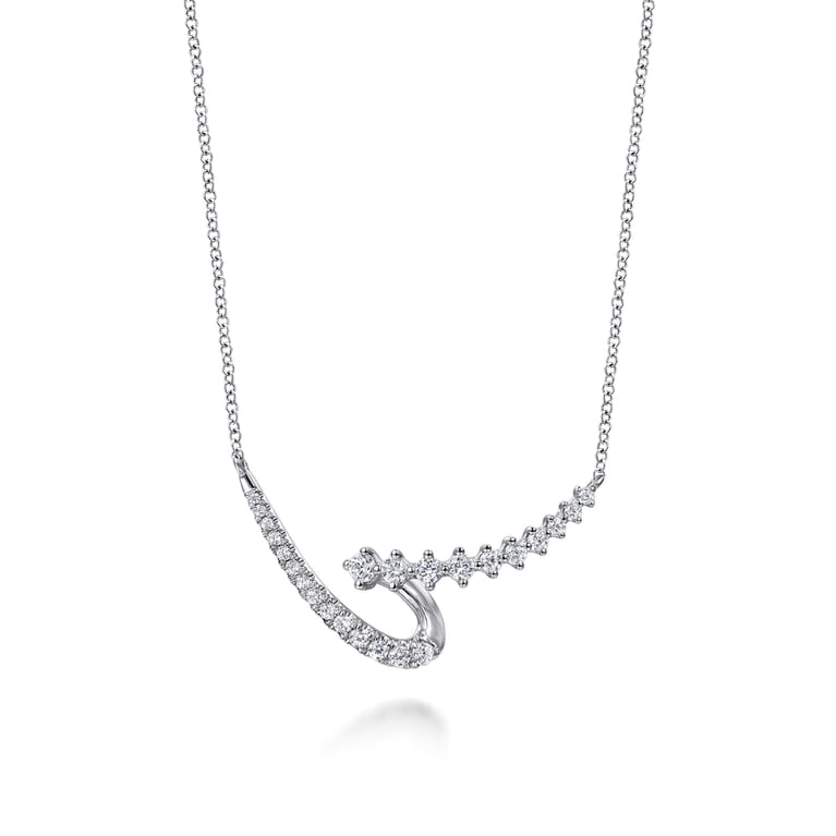 14K White Gold Diamond Swirled Spike Bar Necklace - 0.5 ct - Shot 1