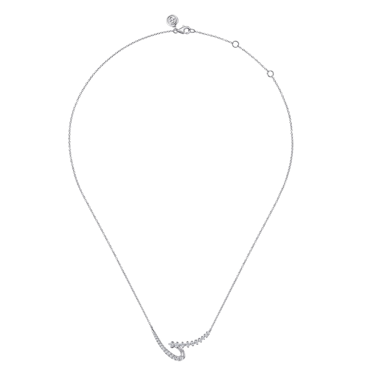14K White Gold Diamond Swirled Spike Bar Necklace - 0.5 ct - Shot 2