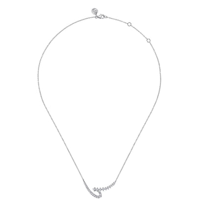 14K White Gold Diamond Swirled Spike Bar Necklace