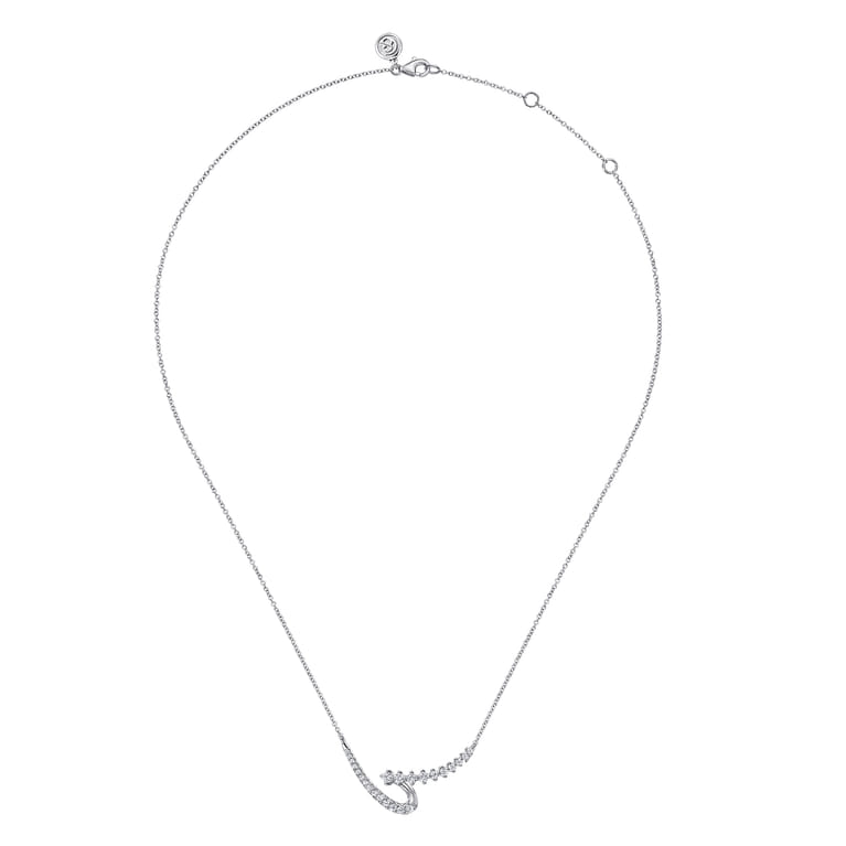 14K White Gold Diamond Swirled Spike Bar Necklace - 0.5 ct - Shot 2