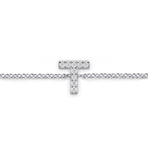 14K White Gold Diamond T Initial Chain Bracelet