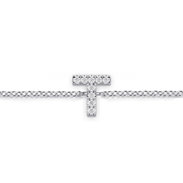 14K White Gold Diamond T Initial Chain Bracelet - 0.05 ct - Shot 2