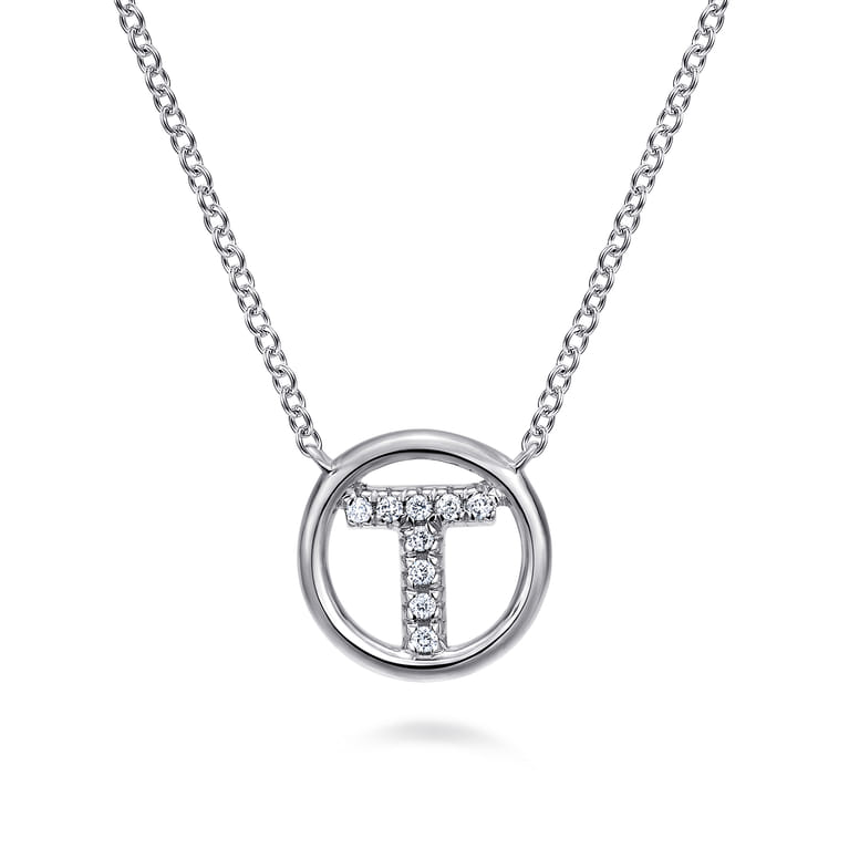 14K White Gold Diamond T Initial Pendant Necklace - 0.05 ct - Shot 1