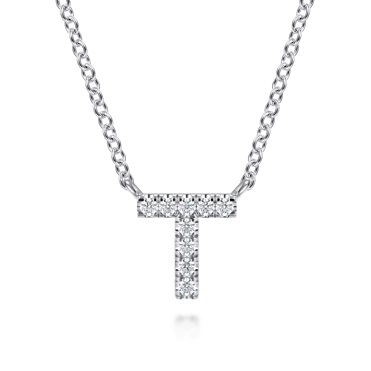 14K White Gold Diamond T Initial Pendant Necklace - 0.05 ct - Shot 1