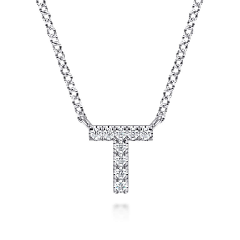 14K White Gold Diamond T Initial Pendant Necklace - 0.05 ct - Shot 1