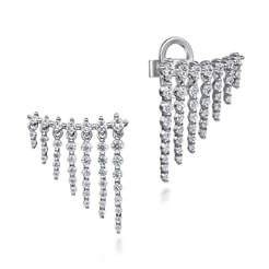 14K White Gold Diamond Tassel Ear Climber Earrings